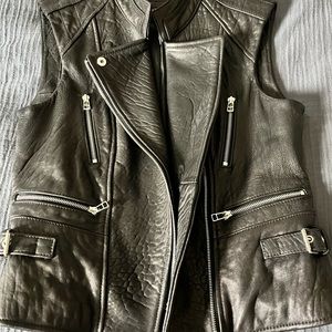 Dawn Levy New York black leather moto vest